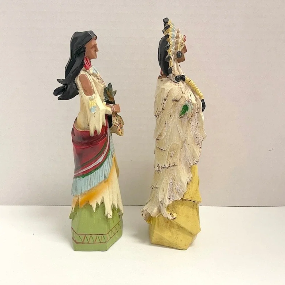 Vintage Hand Painted Resin Native American Couple‎ Figurines 9